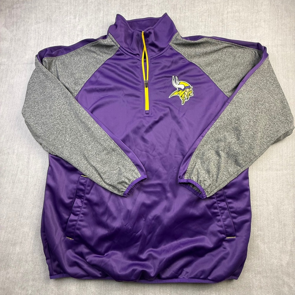 NFL Minnesota Vikings Mens XL Quarter Zip Pullover Jacket Purple Gray Colorblock